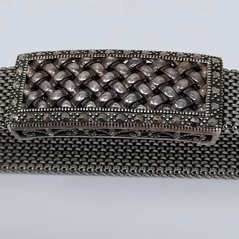 Aura TJM 925 Sterling Swarovski Marcasite Stretch Mesh Bracelet GG 6-7.5 2010